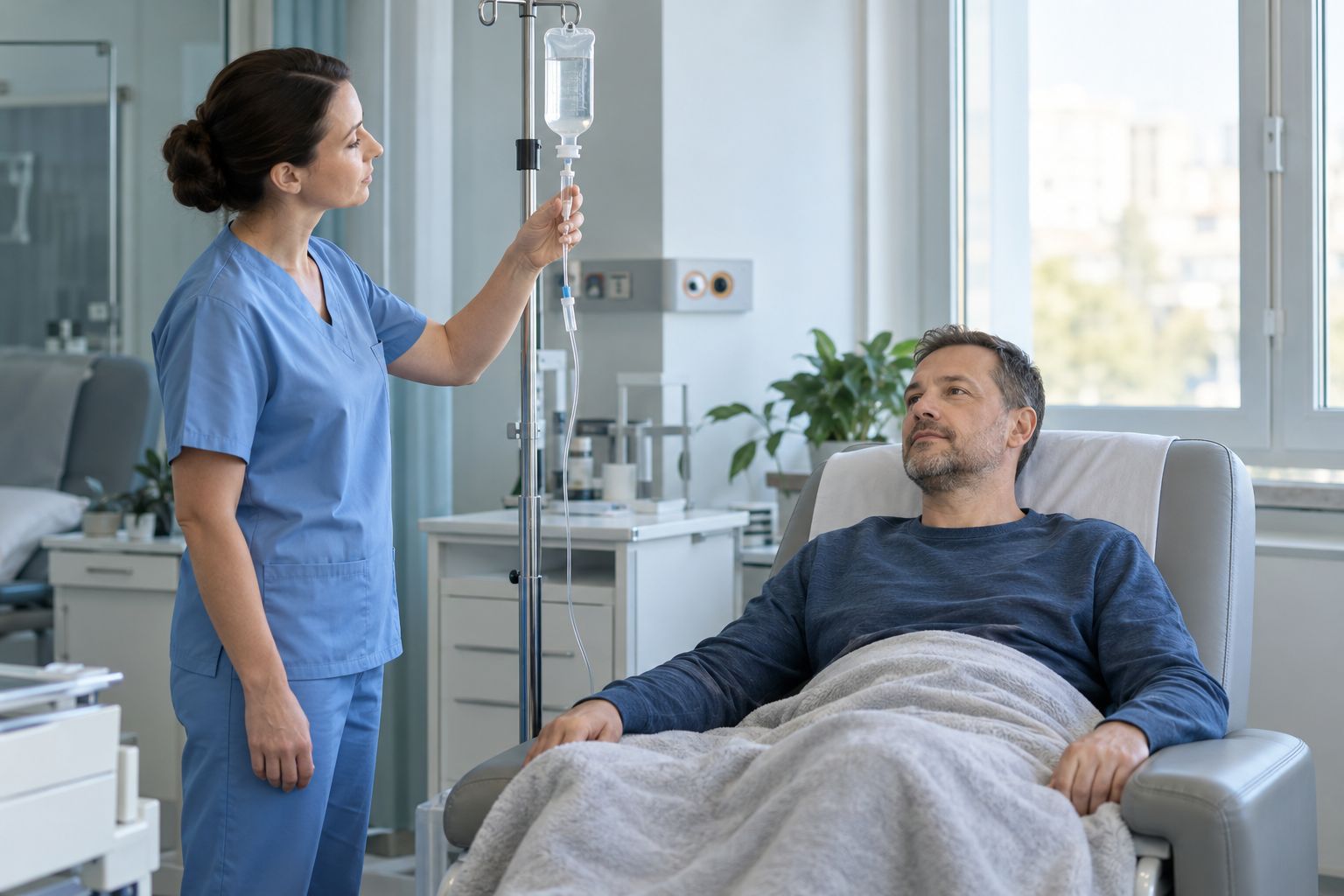 Капельница при обезвоживании — медсестра наблюдает пациента
